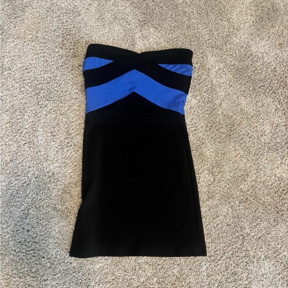 Black and Blue Strapless Bodycon Dress for Cocktail
